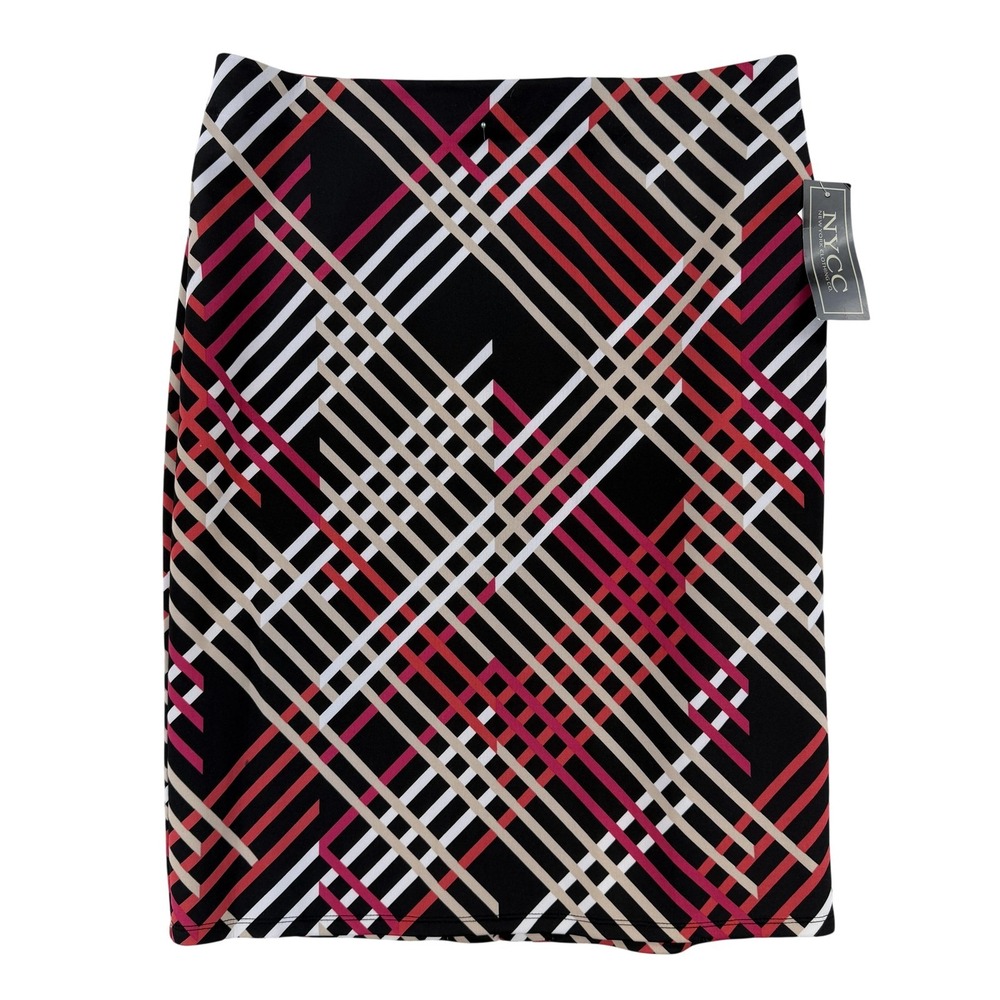 NYCC Skirt Womens Large Black Geometric Pencil Knee Length Stretch Pull On